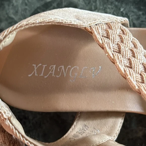 XIANGLV Women’s SZ 6 Sparkly Pale Pink Braided Stretch Strap Wedge Heel Sandals - Picture 3 of 12